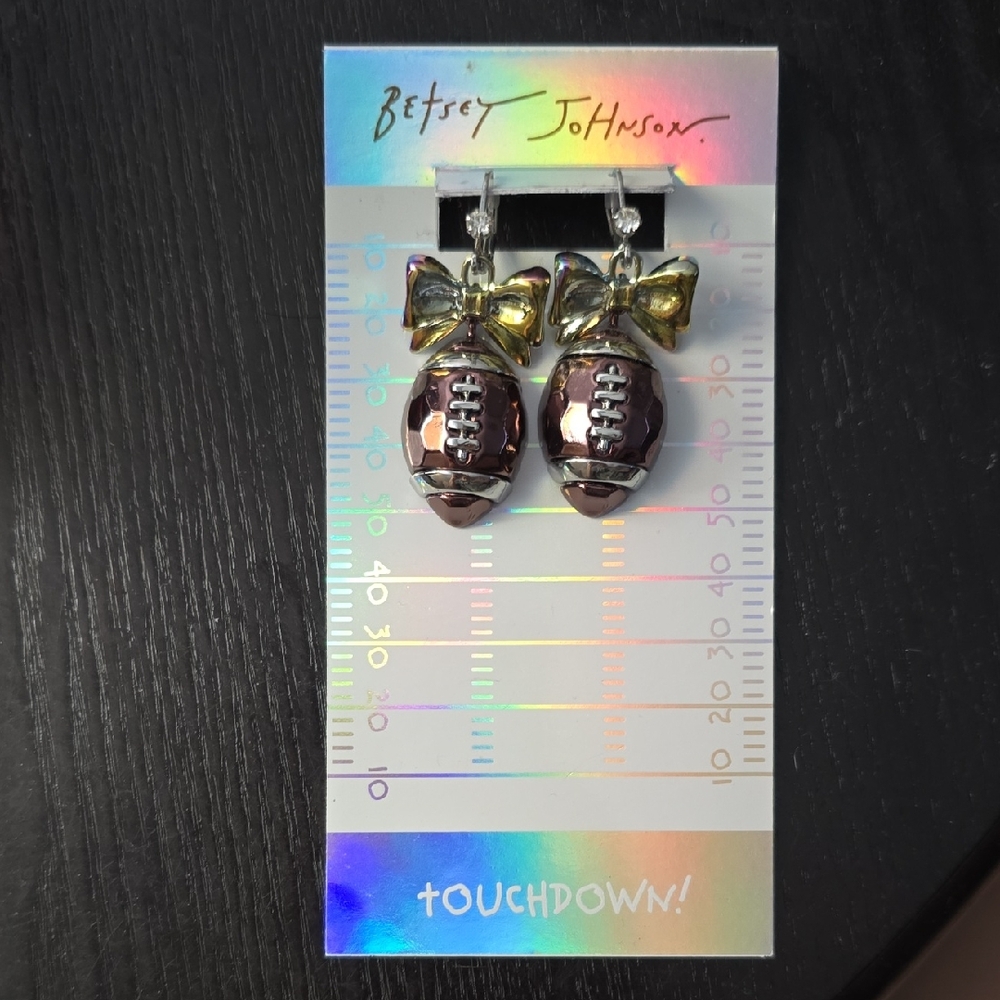 Betsey Johnson Gold and Silver Bow Football Earrings